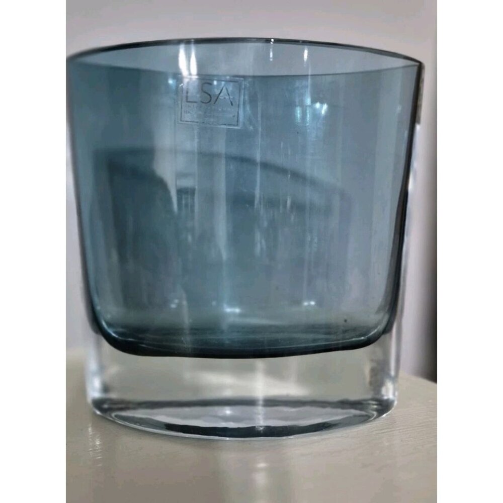 LSA International Handcrafted Mouth Blown Blue Modernist Vase  Poland 6" Tall
